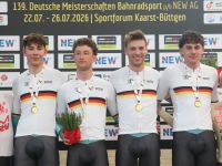 Paul-Felix Petry, Moritz Binder, Tobias Buck-Gramcko und Benjamin Boos (v. li.) holten den DM-Titel in der Mannschaftsverfolgung.