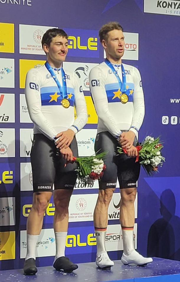 Moritz Augenstein and Roger Kluge (right) won the European Championship title in the two-man team race.