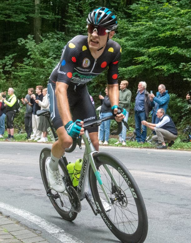 Miguel Heidemann im Bergtrikot der Deutschland-Tour.