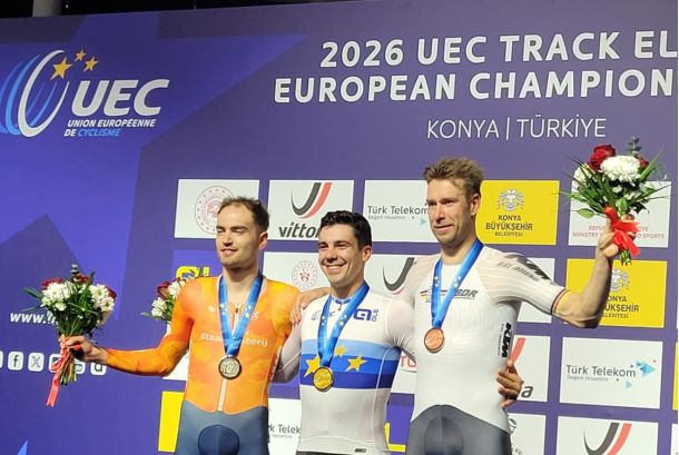 Roger Kluge (re.) holte bei der Bahn-EM Bronze im Omnium.