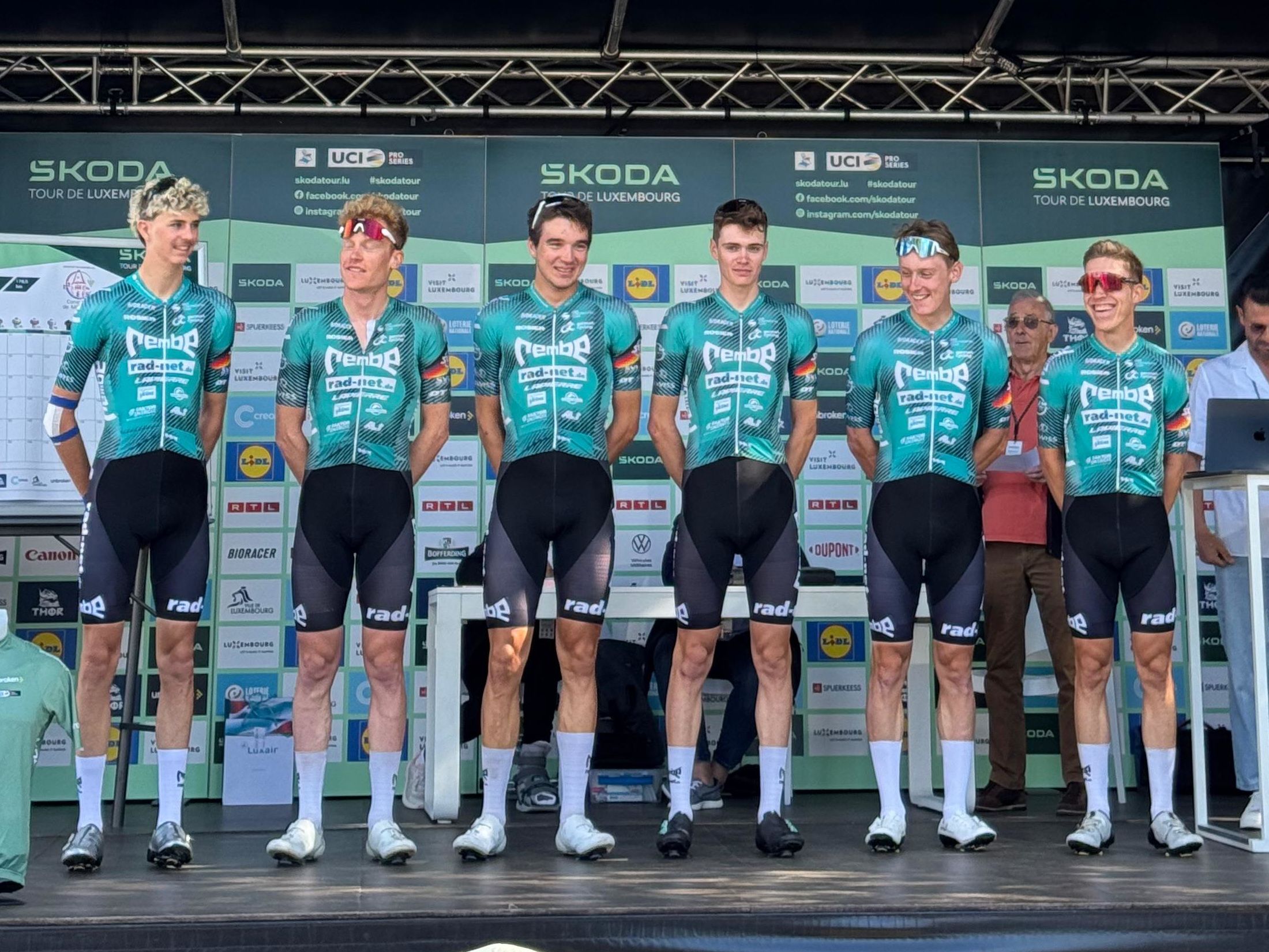 Jermaine Zemke, Ole Theiler, Julian Borresch, Pepe Albrecht, Leon Arenz, and Johannes Adamietz at the Tour de Luxembourg.